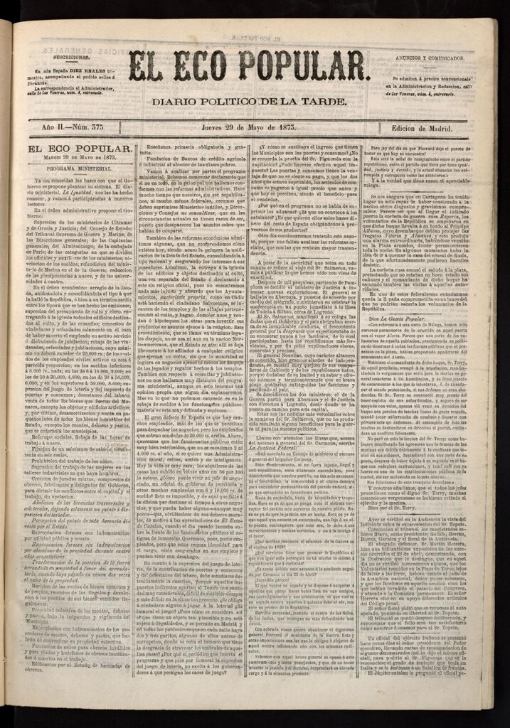 Miniatura de El Eco Popular del 29 de mayo de 1873