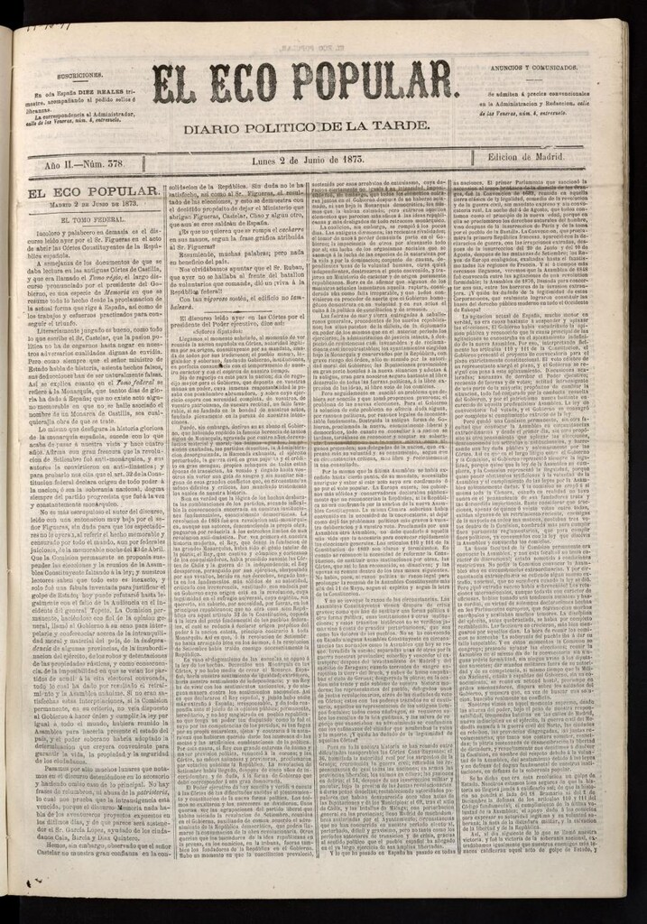 Miniatura de El Eco Popular del 2 de junio de 1873