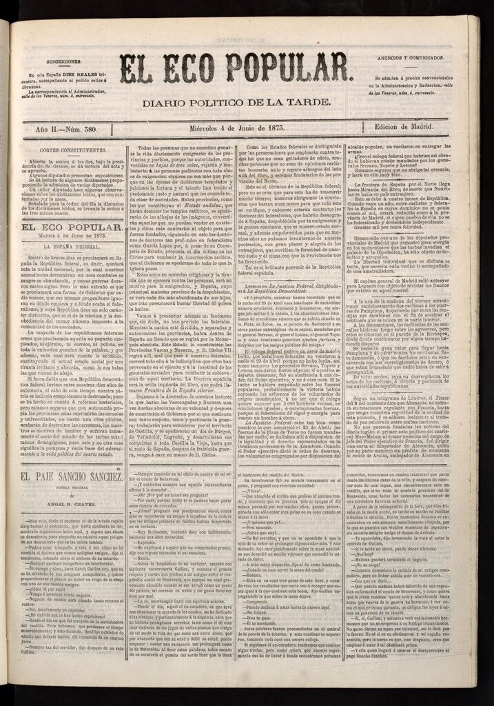 Miniatura de El Eco Popular del 4 de junio de 1873
