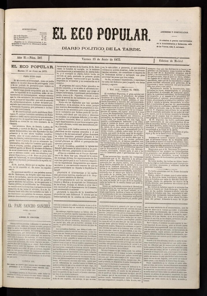 Miniatura de El Eco Popular del 13 de junio de 1873