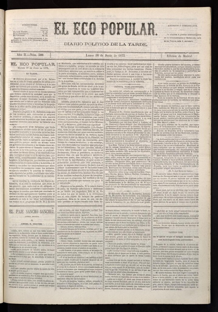 Miniatura de El Eco Popular del 16 de junio de 1873
