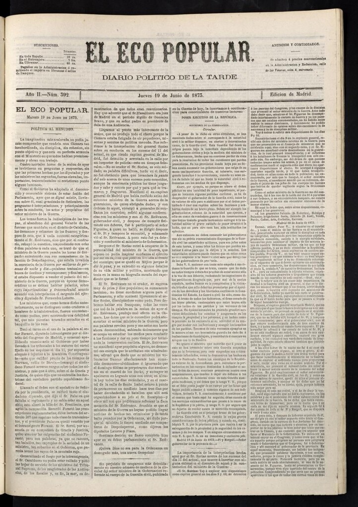 Miniatura de El Eco Popular del 19 de junio de 1873