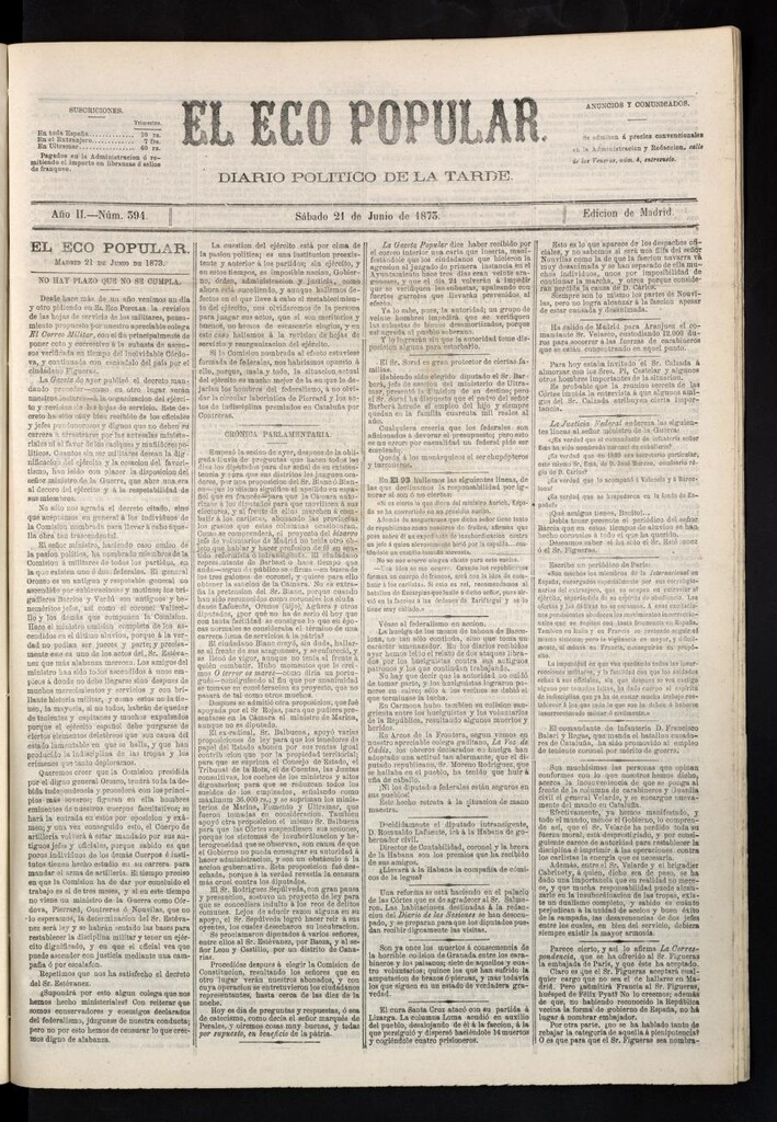 Miniatura de El Eco Popular del 21 de junio de 1873