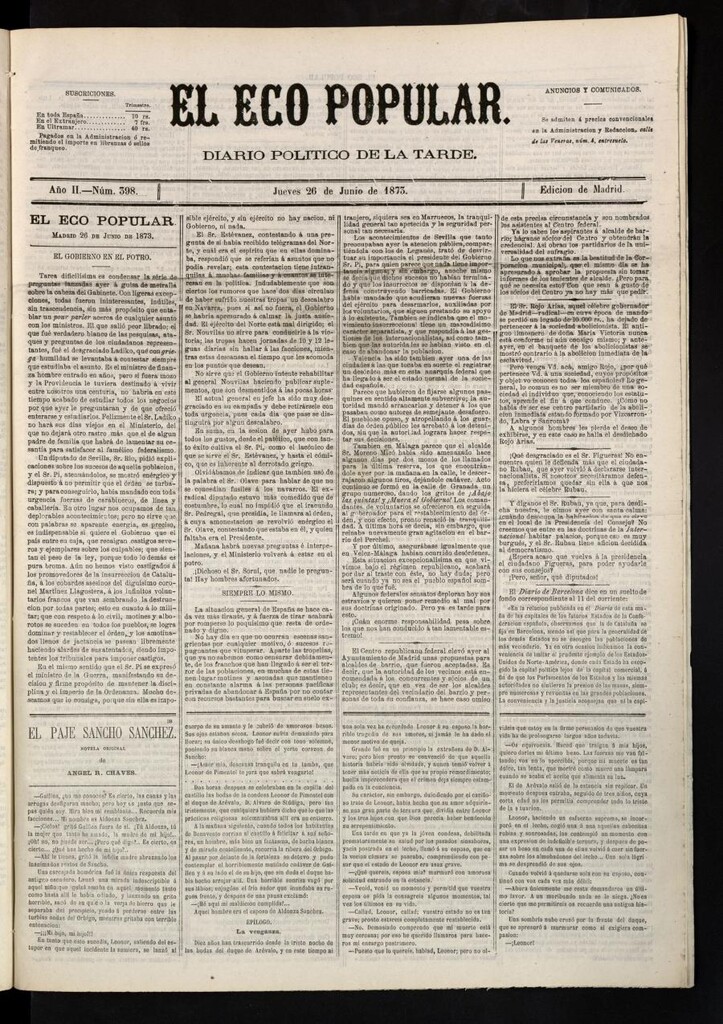 Miniatura de El Eco Popular del 26 de junio de 1873