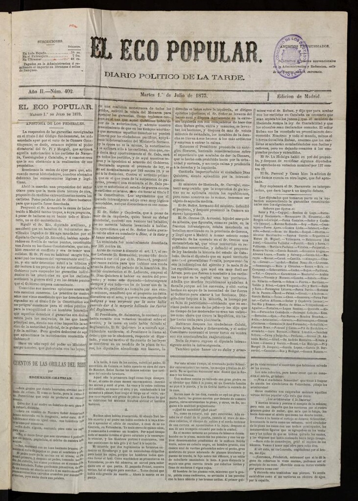 Miniatura de El Eco Popular del 1 de julio de 1873