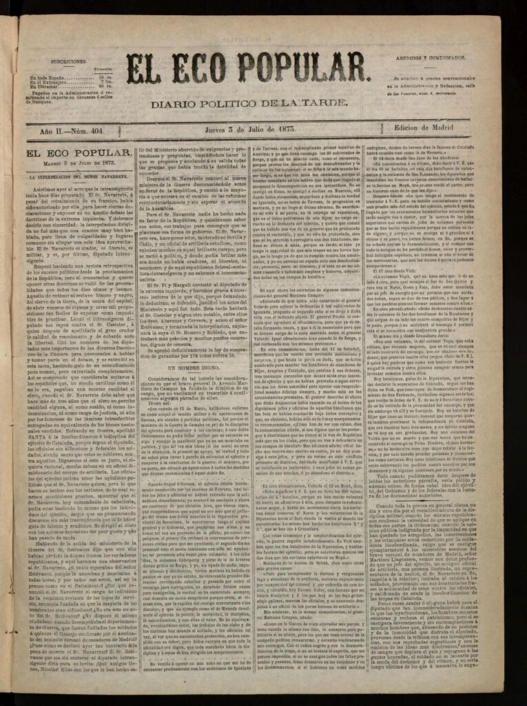 Miniatura de El Eco Popular del 3 de julio de 1873