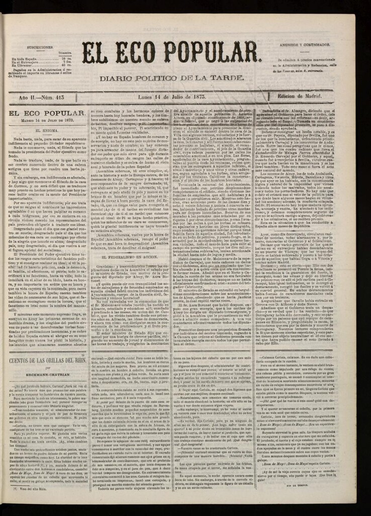 Miniatura de El Eco Popular del 14 de julio de 1873