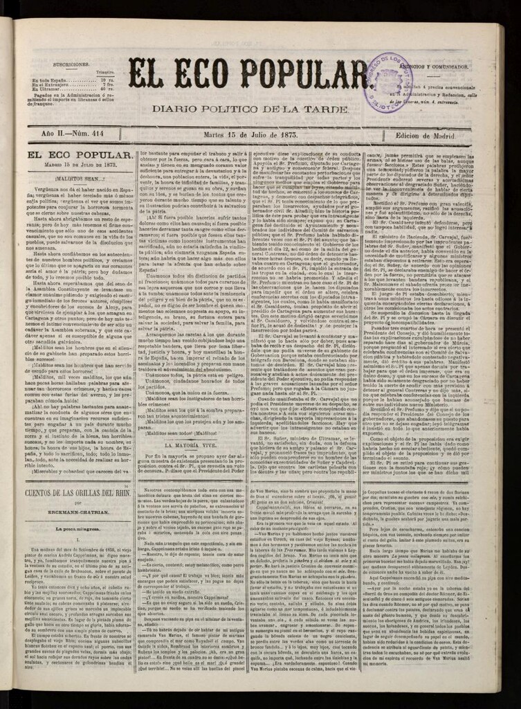Miniatura de El Eco Popular del 15 de julio de 1873