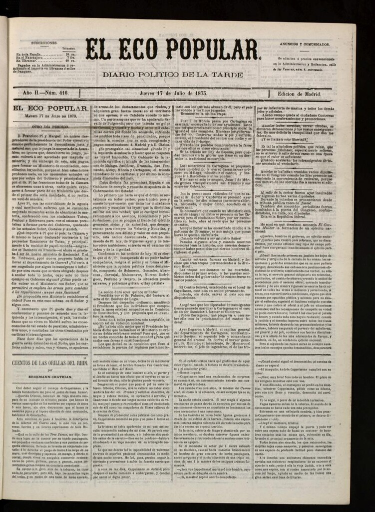 Miniatura de El Eco Popular del 17 de julio de 1873