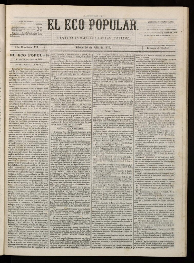 Miniatura de El Eco Popular del 26 de julio de 1873