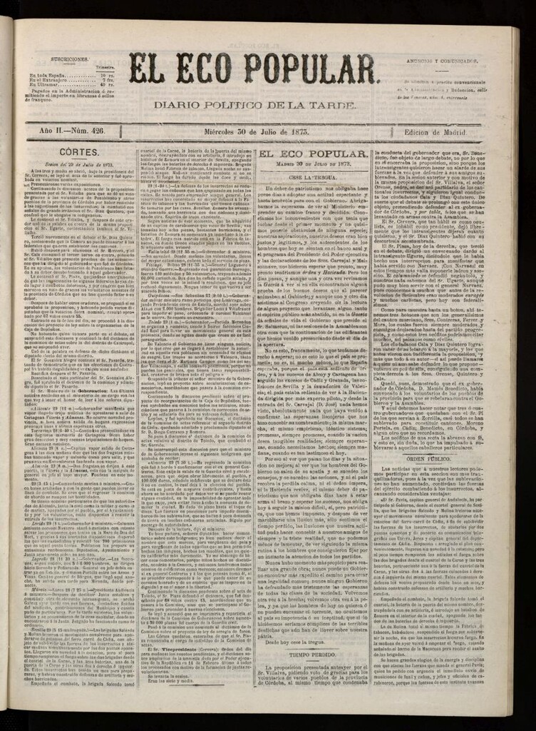 Miniatura de El Eco Popular del 30 de julio de 1873