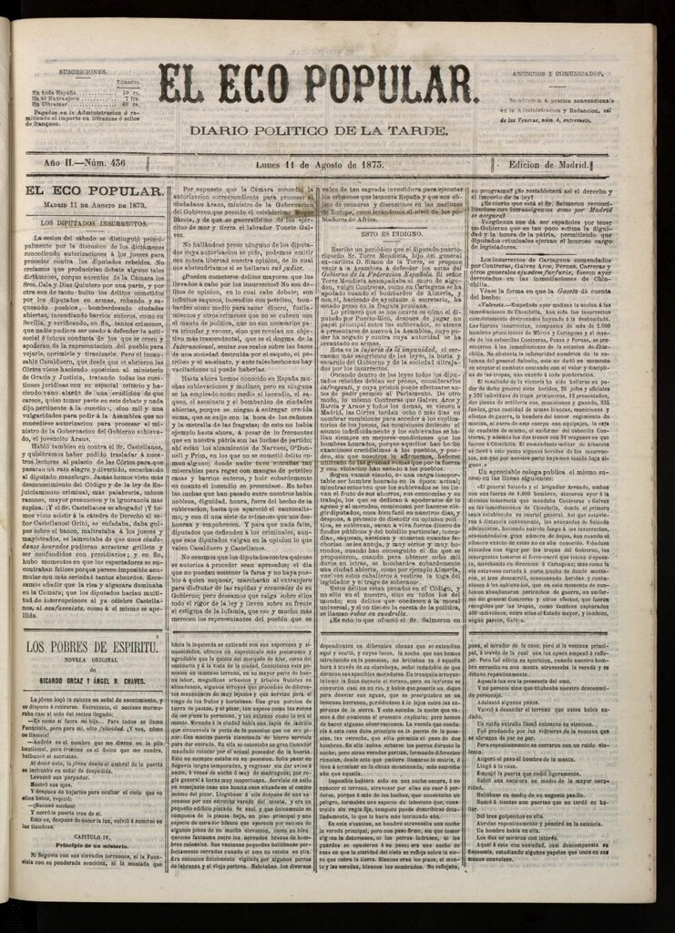 Miniatura de El Eco Popular del 11 de agosto de 1873