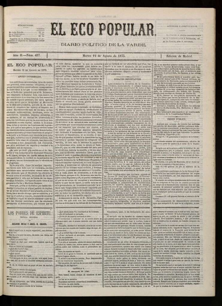 Miniatura de El Eco Popular del 12 de agosto de 1873