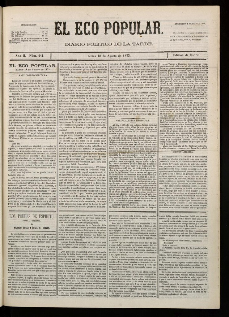 Miniatura de El Eco Popular del 18 de agosto de 1873