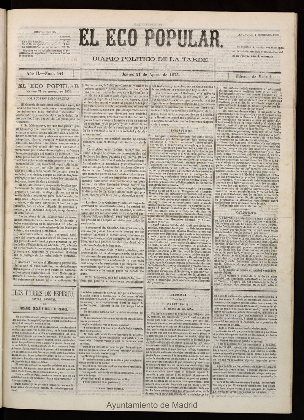 Miniatura de El Eco Popular del 21 de agosto de 1873