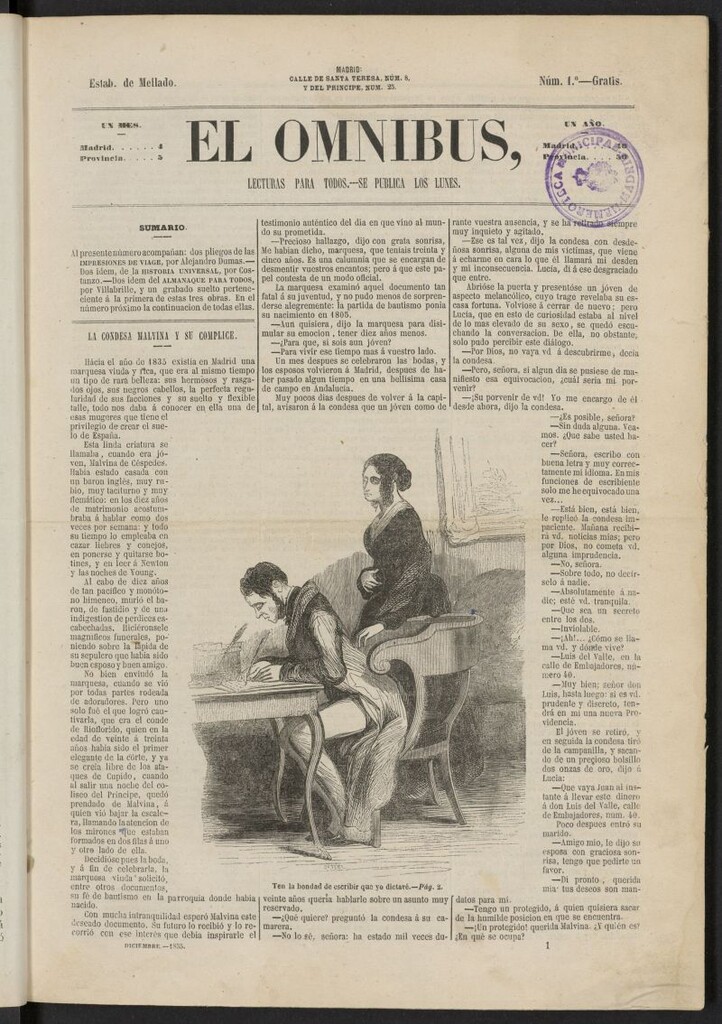 Miniatura de El Ómnibus: lecturas para todos de diciembre de 1855, nº 1