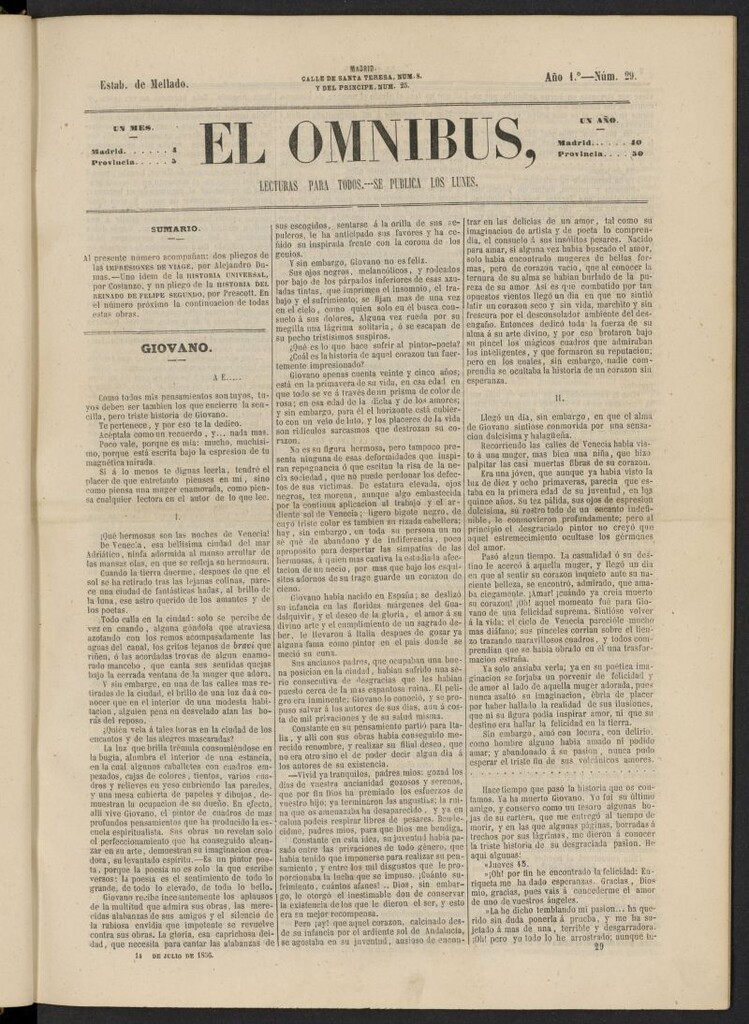 Miniatura de El Ómnibus: lecturas para todos del 14 de julio de 1856, nº 29
