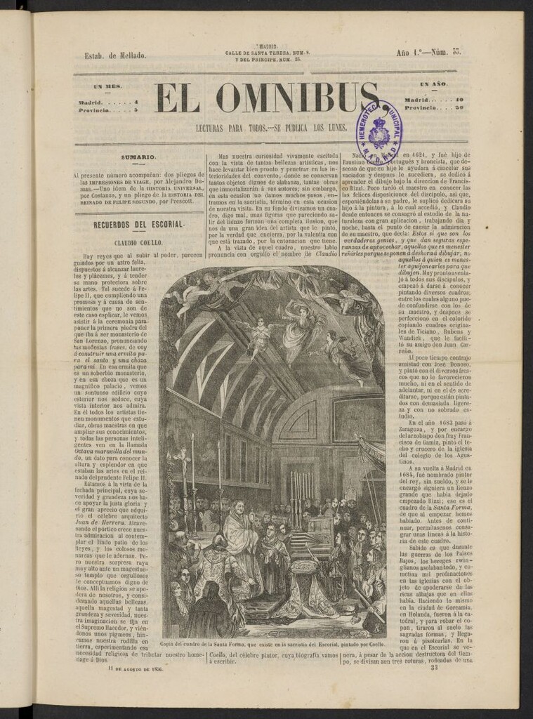 Miniatura de El Ómnibus: lecturas para todos del 11 de agosto de 1856, nº 33