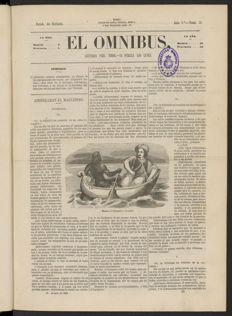 Miniatura de El Ómnibus: lecturas para todos del 25 de agosto de 1856, nº 36