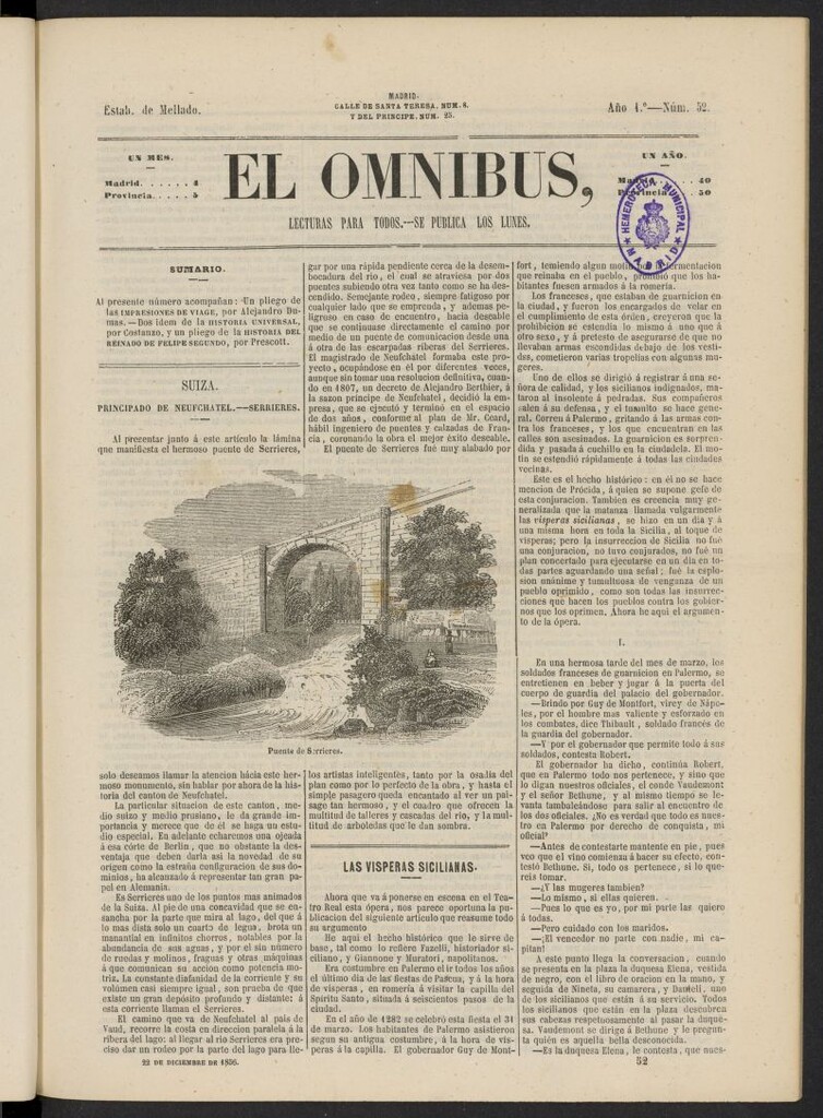 Miniatura de El Ómnibus: lecturas para todos del 22 de diciembre de 1856, nº 52