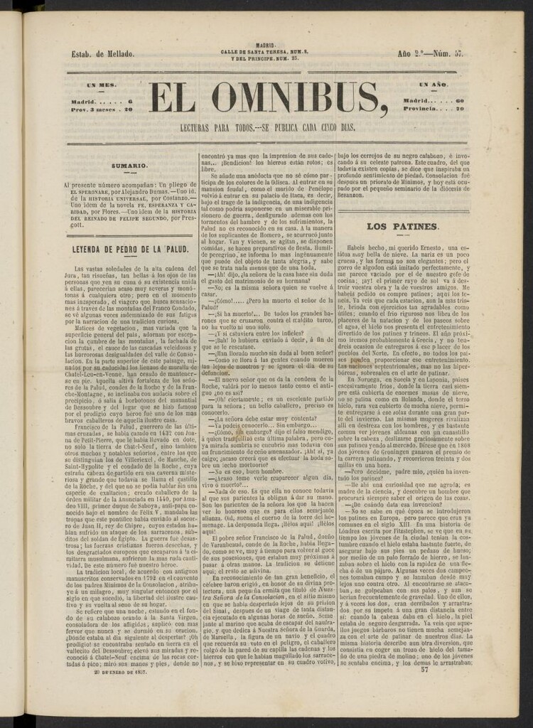 Miniatura de El Ómnibus: lecturas para todos del 20 de enero de 1857, nº 57