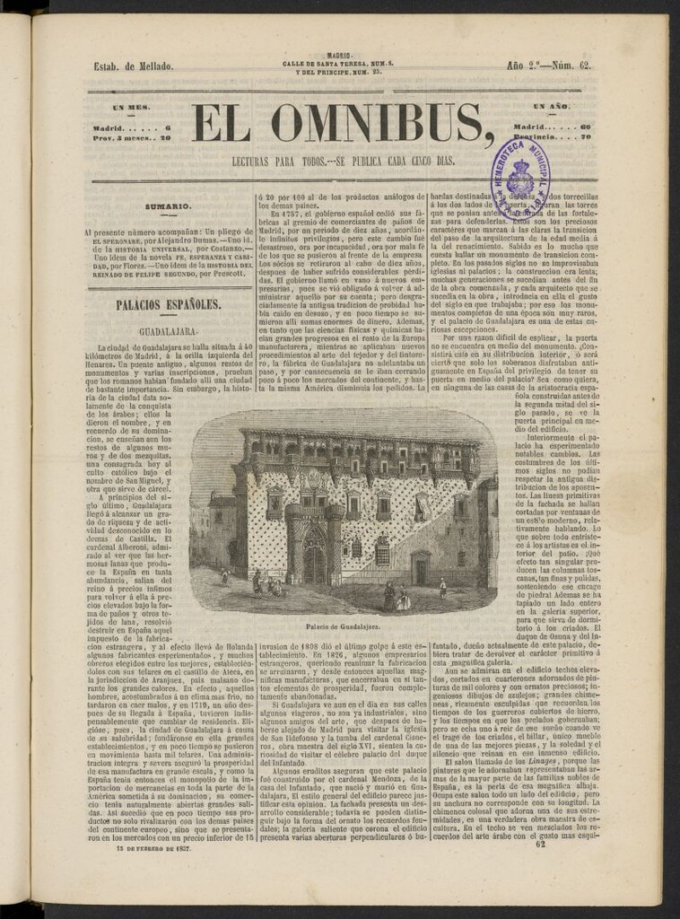 Miniatura de El Ómnibus: lecturas para todos del 15 de febrero de 1857, nº 62