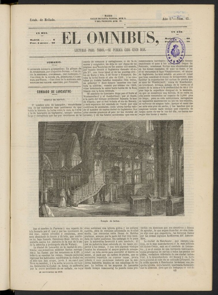 Miniatura de El Ómnibus: lecturas para todos del 20 de febrero de 1857, nº 63