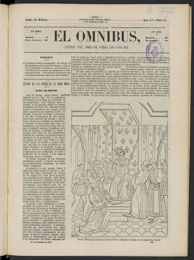 Miniatura de El Ómnibus: lecturas para todos del 25 de febrero de 1857, nº 64