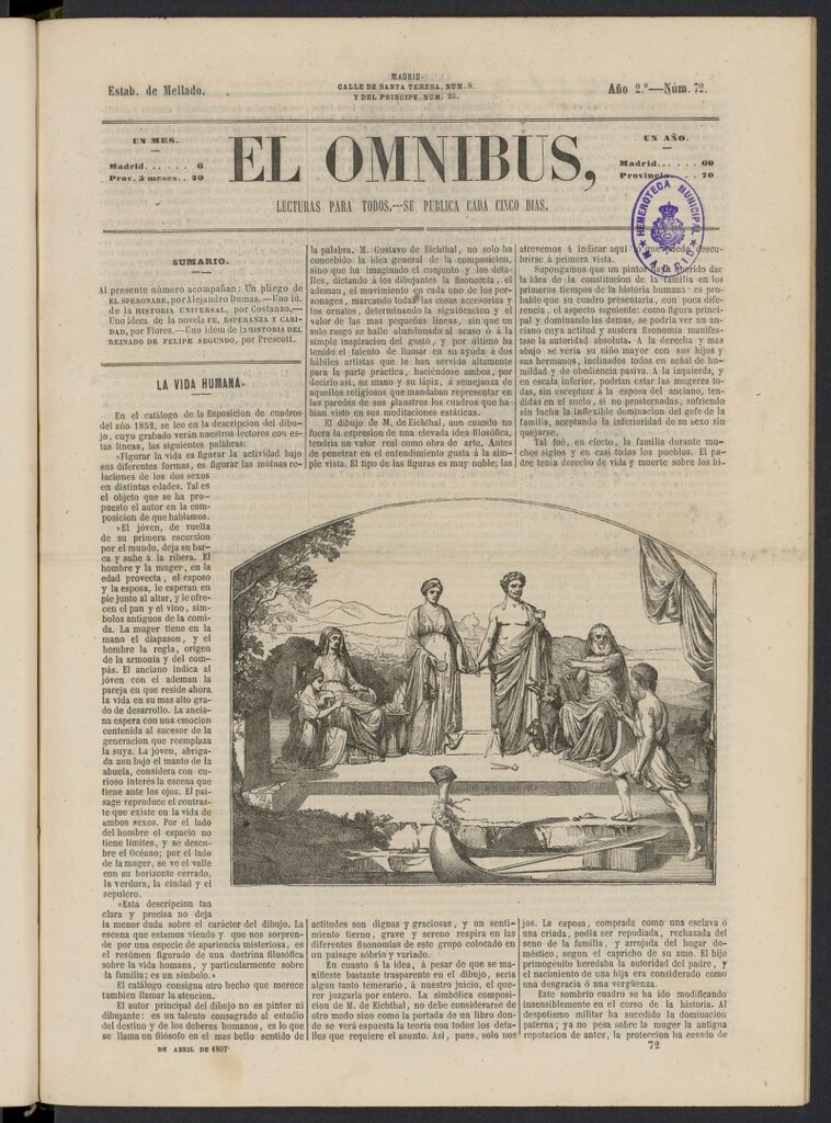 Miniatura de El Ómnibus: lecturas para todos de s.f. de abril de 1857, nº 72