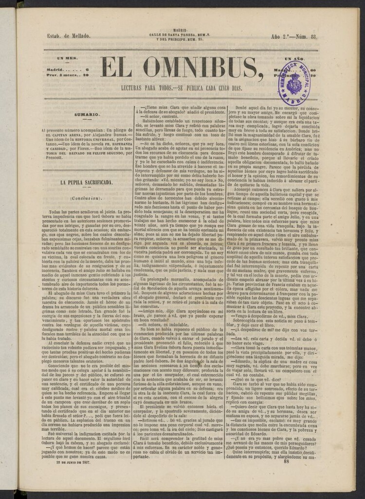 Miniatura de El Ómnibus: lecturas para todos del 25 de junio de 1857, nº 88