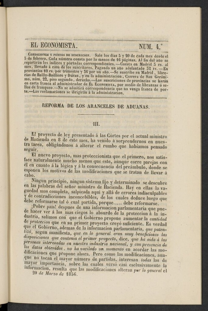 Miniatura de El Economista: periódico quincenal del 20 de marzo de 1856, nº 4