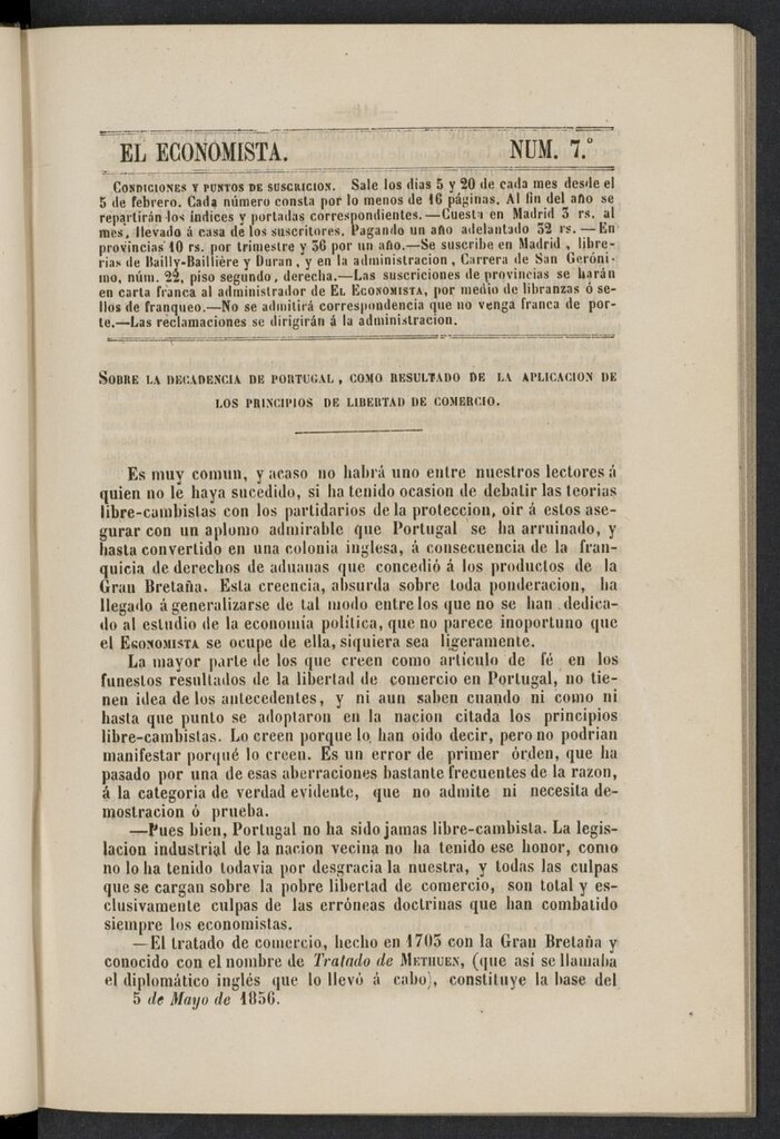 Miniatura de El Economista: periódico quincenal del 5 de mayo de 1856, nº 7
