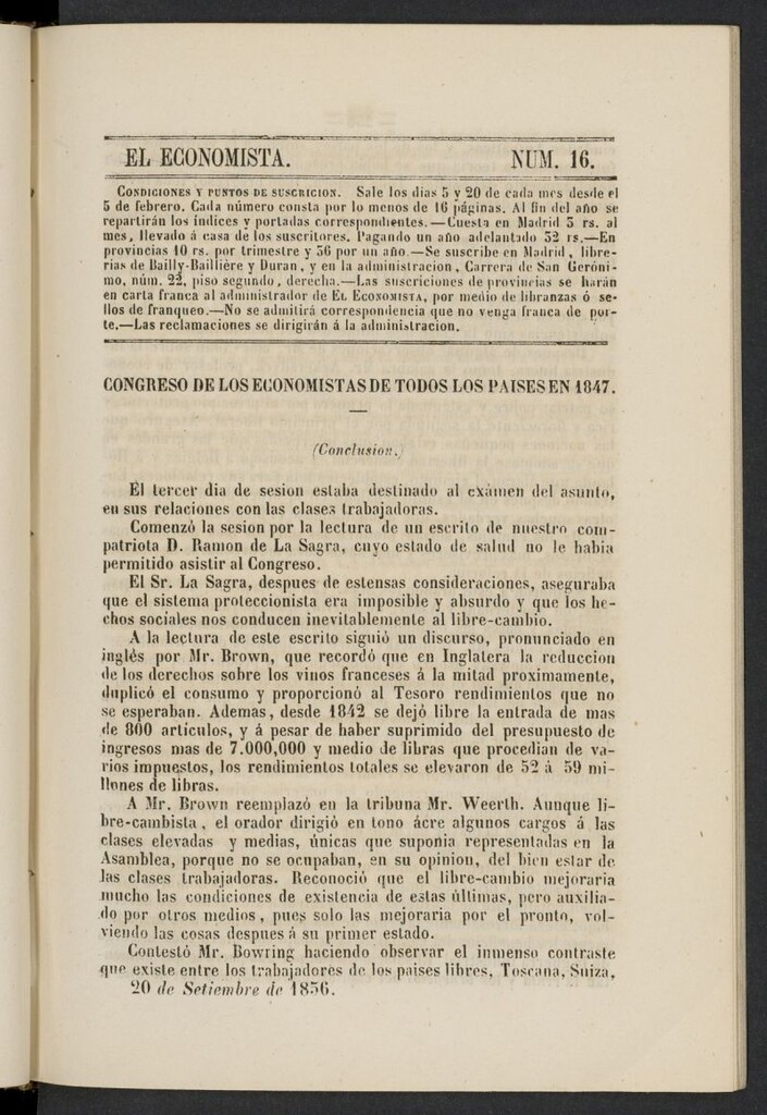 Miniatura de El Economista: periódico quincenal del 20 de septiembre de 1856, nº 16