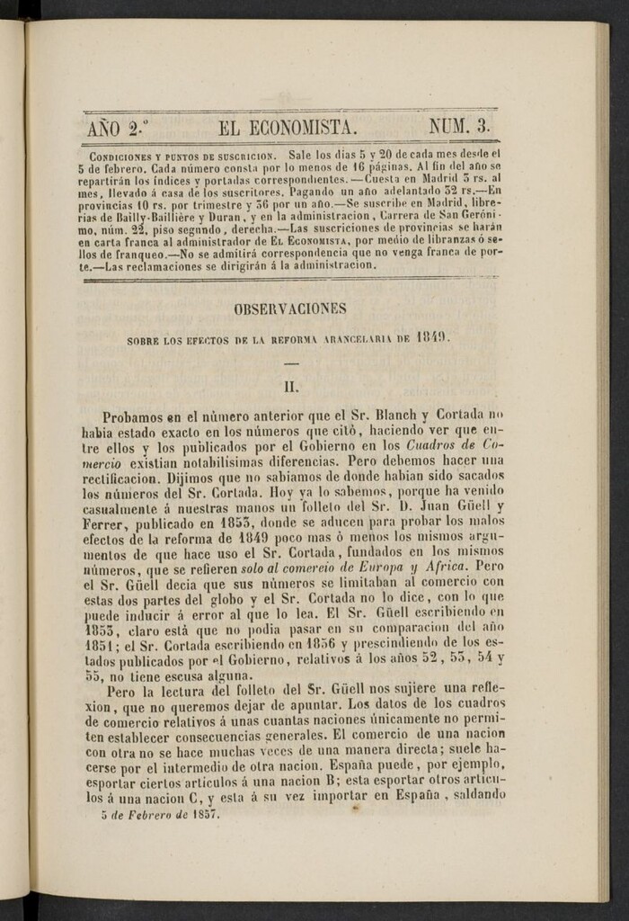 Miniatura de El Economista: periódico quincenal del 5 de febrero de 1857, nº 3