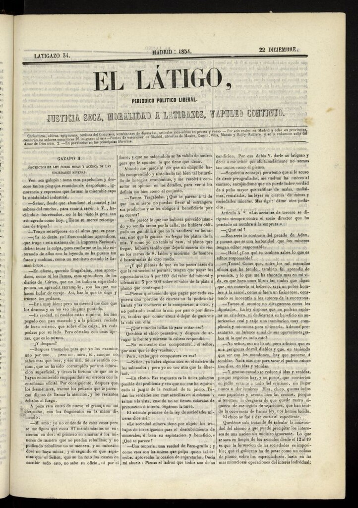Miniatura de El Látigo: periódico político-liberal del 22 de diciembre de 1854, latigazo 34