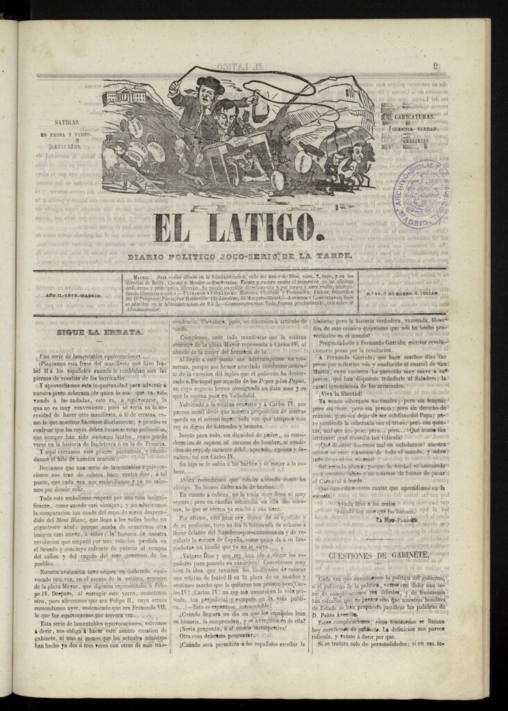 Miniatura de El Látigo: periódico político-liberal del 7 de enero de 1855, nº 46