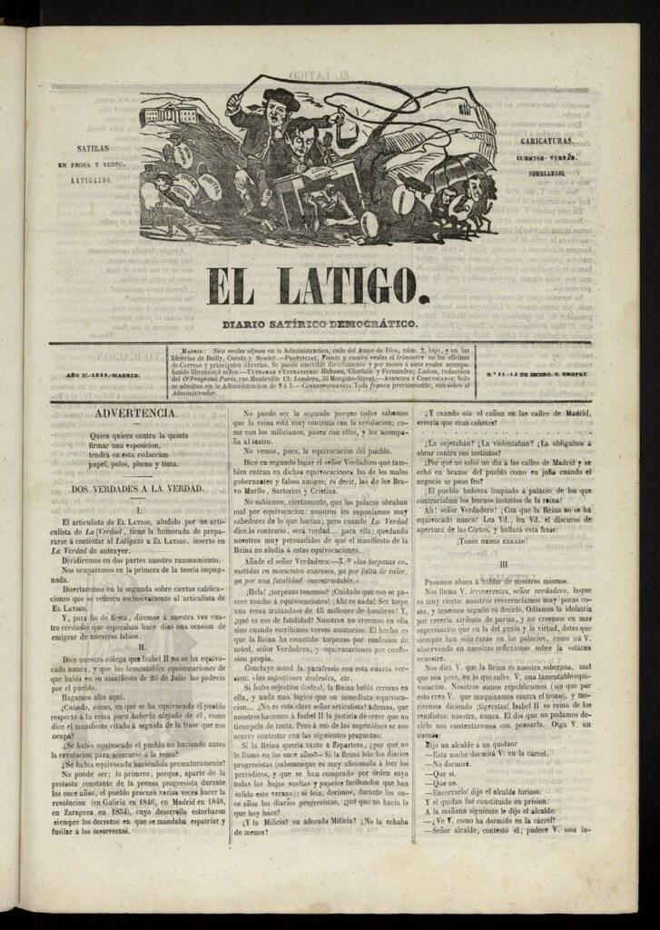 Miniatura de El Látigo: periódico político-liberal del 13 de enero de 1855, nº 51