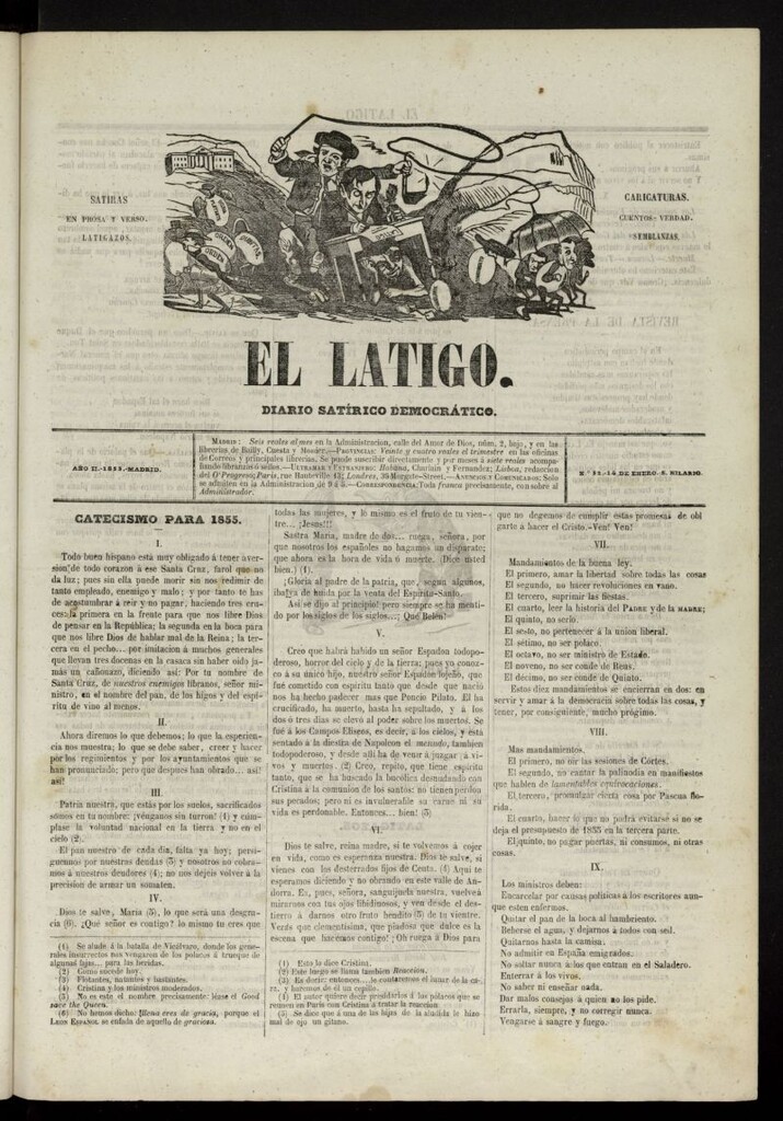 Miniatura de El Látigo: periódico político-liberal del 14 de enero de 1855, nº 52