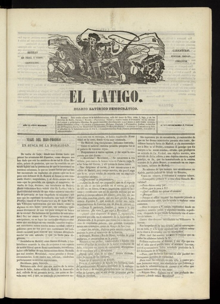Miniatura de El Látigo: periódico político-liberal del 20 de enero de 1855, nº 57