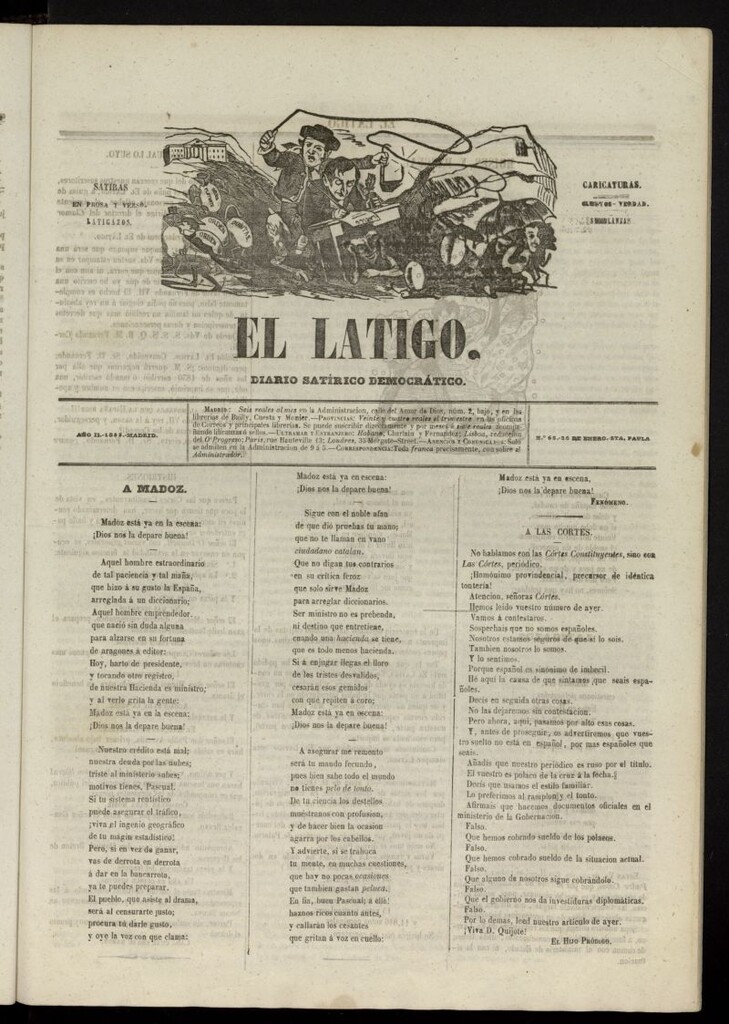 Miniatura de El Látigo: periódico político-liberal del 26 de enero de 1855, nº 62