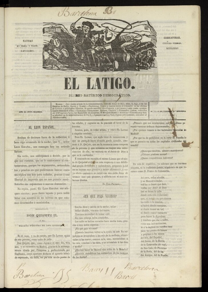Miniatura de El Látigo: periódico político-liberal del 6 de febrero de 1855, nº 71