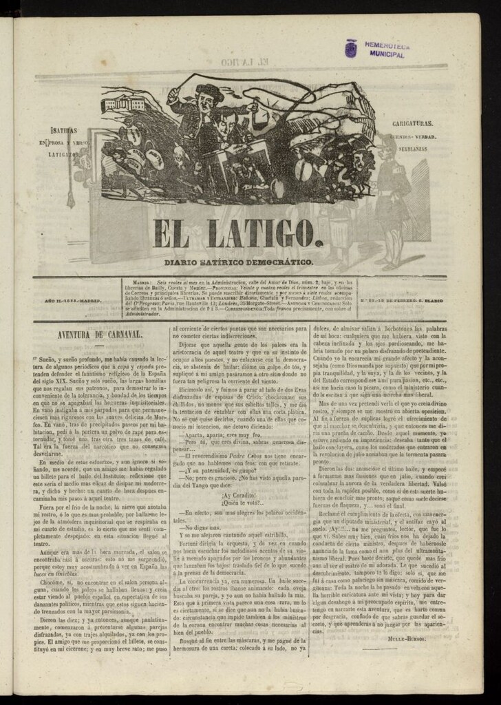 Miniatura de El Látigo: periódico político-liberal del 18 de febrero de 1855, nº 82