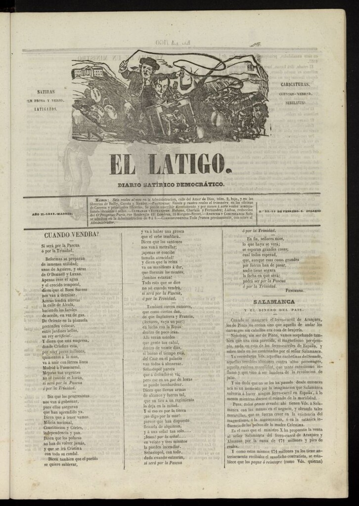 Miniatura de El Látigo: periódico político-liberal del 25 de febrero de 1855, nº 88