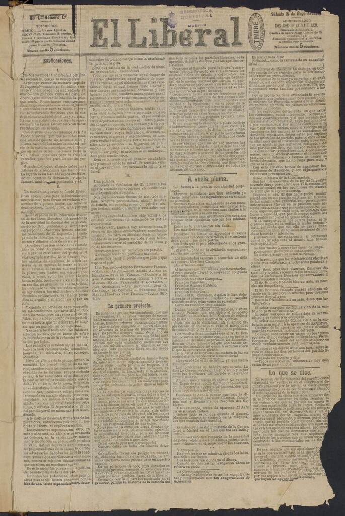 Miniatura de El Liberal (Madrid. 1879) del 31 de mayo de 1879, nº 1