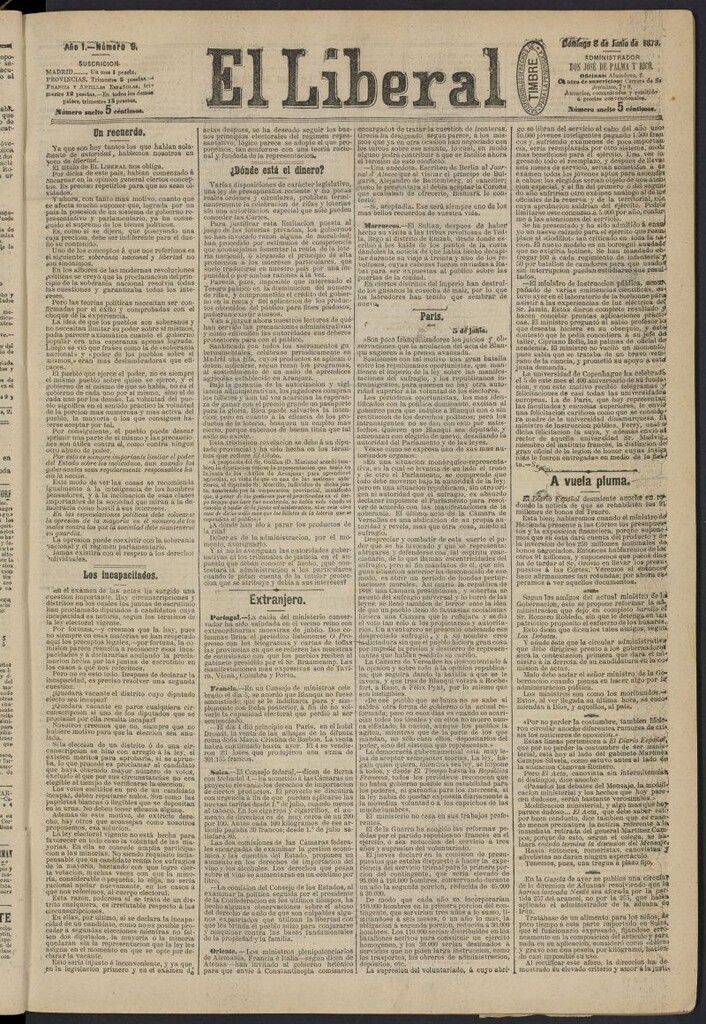 Miniatura de El Liberal (Madrid. 1879) del 8 de junio de 1879, nº 9