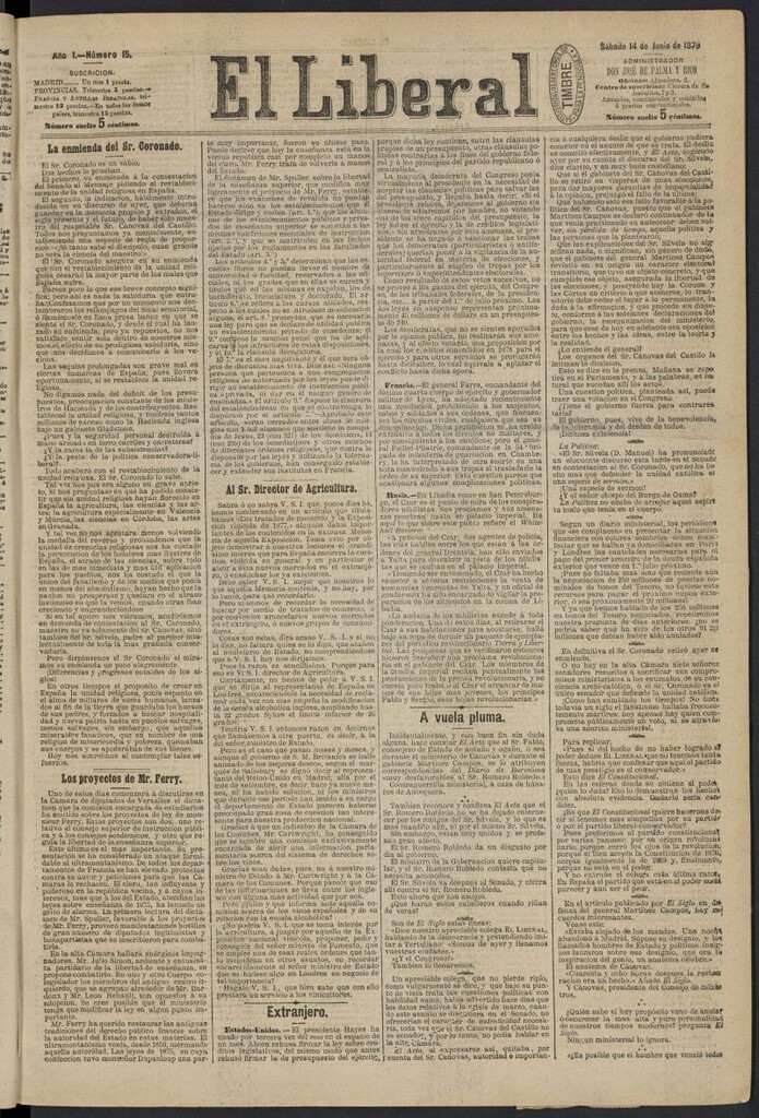 Miniatura de El Liberal (Madrid. 1879) del 14 de junio de 1879, nº 15