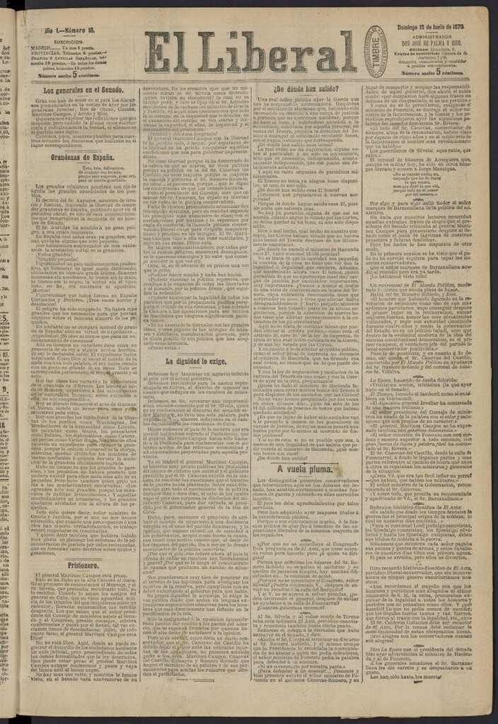 Miniatura de El Liberal (Madrid. 1879) del 15 de junio de 1879, nº 16