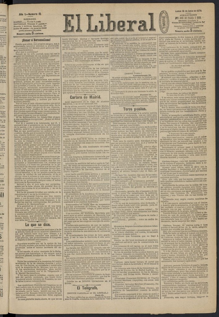 Miniatura de El Liberal (Madrid. 1879) del 16 de junio de 1879, nº 17
