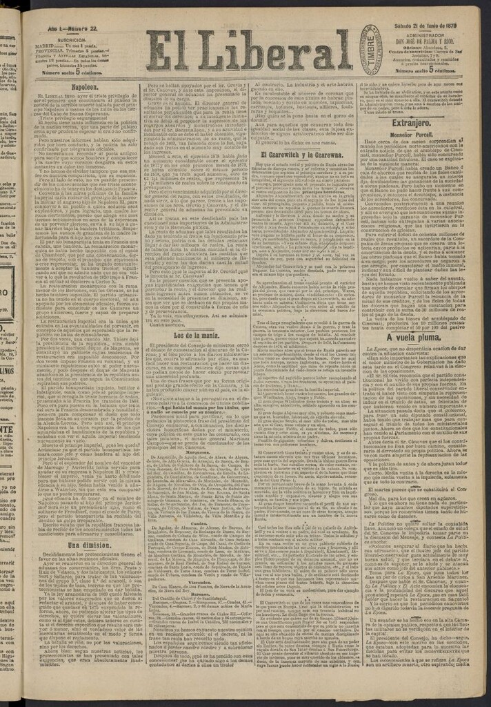Miniatura de El Liberal (Madrid. 1879) del 21 de junio de 1879, nº 22
