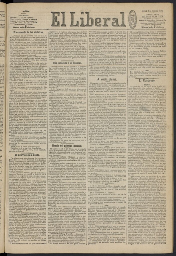Miniatura de El Liberal (Madrid. 1879) del 3 de julio de 1879, nº 34